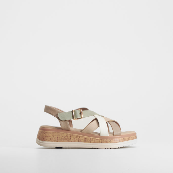 Sandalia cuΓ±a tiras y hebilla multicolor COMFEET