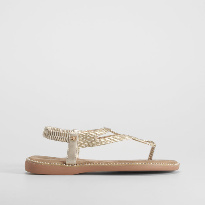 Sandalia esclava hilos metal oro COMFEET