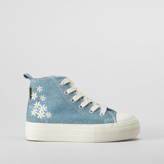 Zapatilla lona alta flores azul OH GIRL