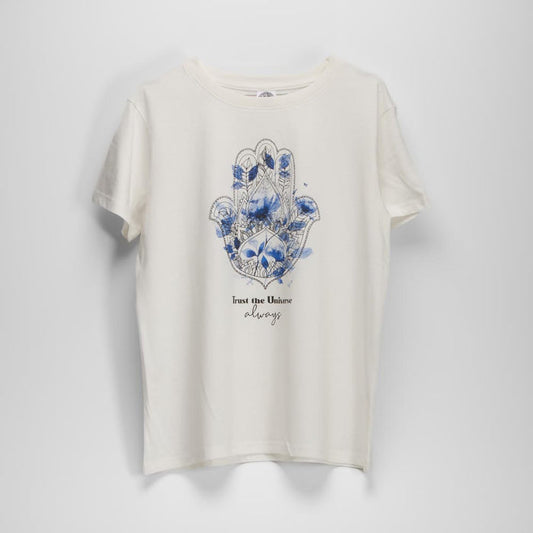 Camiseta manga corta mano de fátima blanca NYC