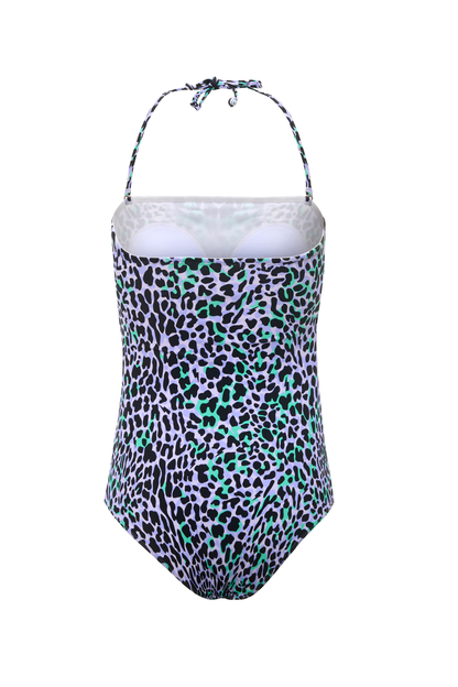 Lilac with Black Leopard Bandeau Swimsuit