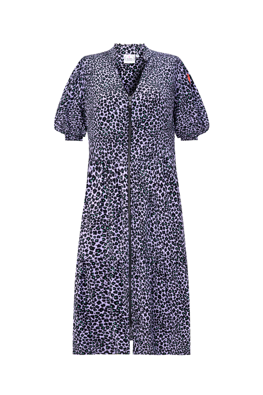 Lilac Mini Leopard Zip Detail Tiered Short Dress