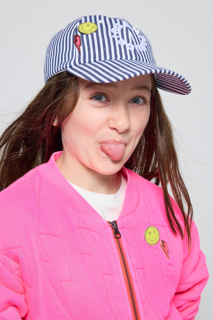 Kids Neon Pink Lightning Bolt Quilted Bomber Jacket