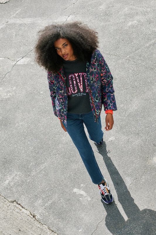 Grey with Rainbow Shadow Leopard Short Puffer Coat