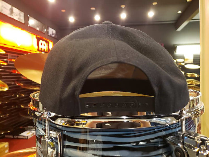 Bentley's Drum Shop Clothback Snapback Hat Black w/ Blue and White Logo