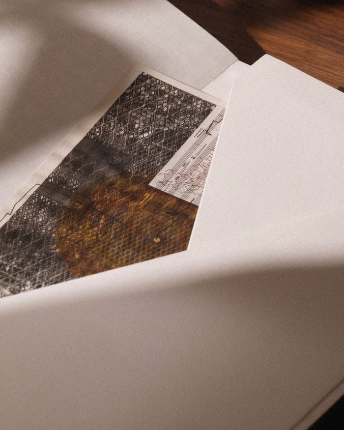 A close-up of the pocket inside the notebook.