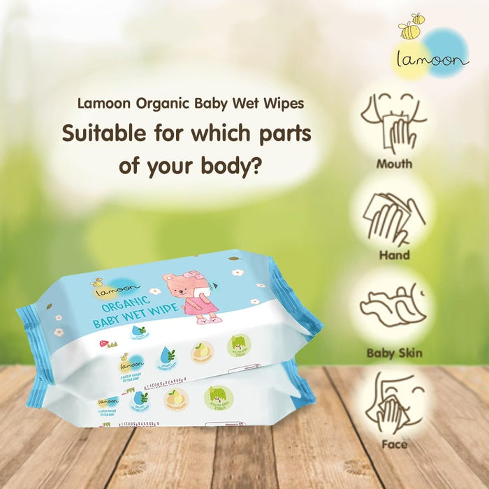 Lamoon Organic Baby Wet Wipes 80 Sheets (2 Packs)