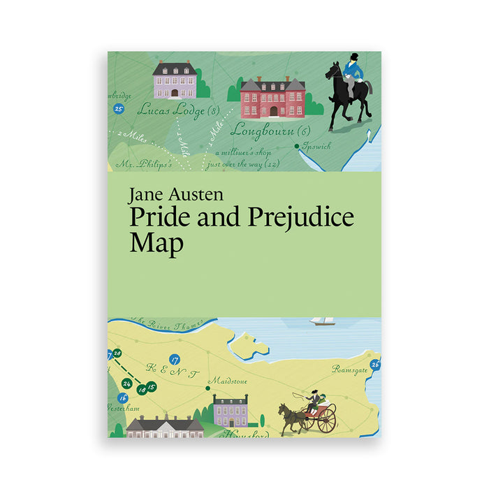 Map cover of 'Pride and Prejudice Map' by Jane Austen with a map design on a white background.