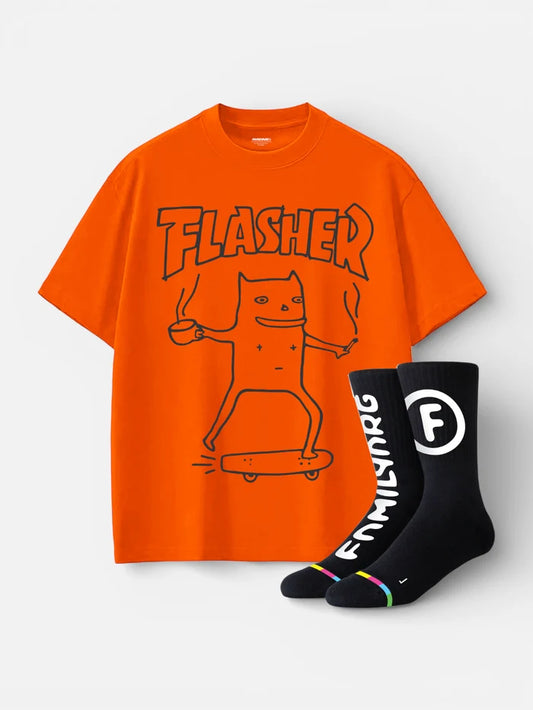Remera Familyarg Flasher Supersized Naranja + Medias Crew Negro